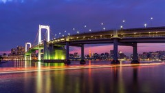 Sunset Japan Tokyo City Lights rainbow bridge cityscapes
