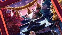 Sunset kimono anime girls Starry Night Japanese clothes shinto