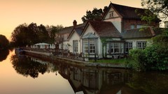 Sunset lakes reflections houses