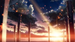 Sunset leaves clouds autumn sunlight touhou yasaka kanako yuuki 