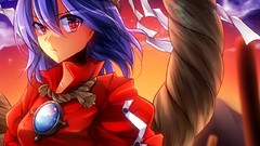 Sunset leaves clouds goddess red eyes Ropes short hair touhou 