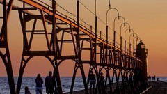 Sunset light Haven south lake michigan catwalk Grand Haven