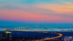 Sunset light Korea Bridges buildings rivers cityscapes