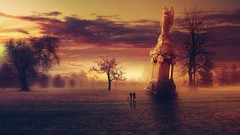 Sunset light statues fields skies