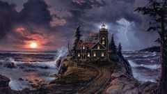 Sunset Lightning houses jesse barnes artwork