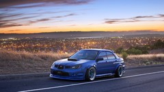 Sunset lights cars roads stance cities skies subaru impreza wrx 