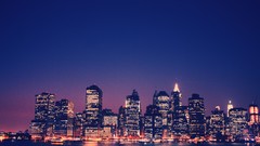 Sunset lights Manhattan USA cities skies city skyline