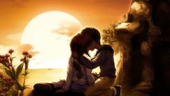 Sunset love kissing artwork