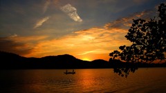 Sunset Mountains leaves silhouettes