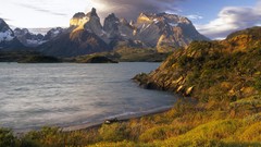 Sunset Mountains shore chile Paine