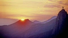 Sunset Mountains silhouettes Rio de Janeiro Brazil christ the 