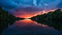 Sunset nature Lightning lakes forests