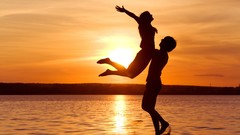 Sunset nature love woman couple silhouettes