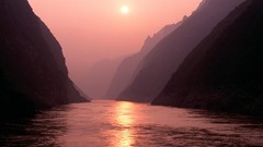 Sunset nature Mountains China mist rivers