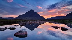 Sunset nature Mountains clouds Scotland rocks reflections 