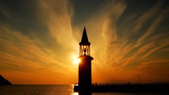 Sunset nature silhouettes piers sunlight lighthouses