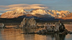 Sunset nature snow water Mountains clouds California lakes 