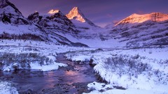 Sunset nature snow winter Mountains brook