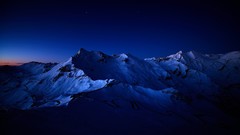 Sunset nature snow winter night Stars Mountains scenic skyscapes