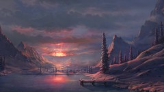 Sunset nature snow winter paintings artwork