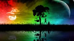 Sunset nature Trees planets