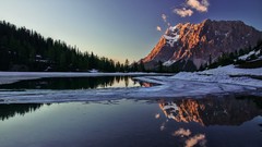Sunset nature Trees snow Mountains clouds lakes forests 