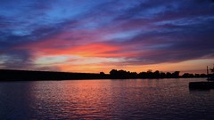 Sunset nature Trees water Boats dock lakes skies