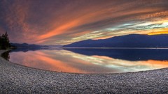 Sunset nature Trees water Mountains clouds hills rocks lakes
