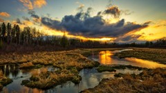 Sunset nature water clouds fields skyscapes