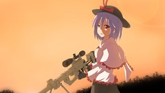 Sunset nature weapons Anime hats red eyes gloves snipers anime 