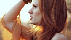 Sunset nature woman brunettes models girls in nature