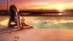 Sunset nature woman Jacuzzi