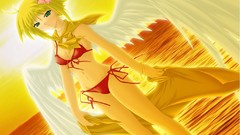 Sunset nature woman wings Anime blondes anime girls green eyes 