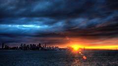 Sunset night bay Skyscrapers cityscapes