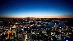 Sunset night lights roads buildings cities