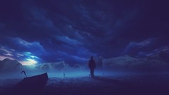 Sunset night Mountains clouds skies digital art