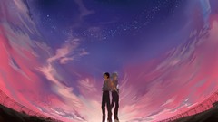 Sunset night Stars clouds sky male neon genesis evangelion 