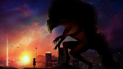 Sunset night tower Monsters Spirited Away Balloons cartoons 