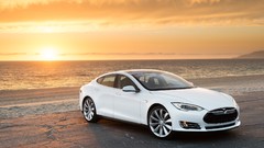 Sunset ocean cars Beaches tesla model s