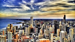 Sunset ocean cityscapes skylines