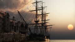 Sunset ocean ships sails sail ship