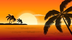 Sunset orange palm trees shadows vectors