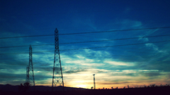 Sunset power lines countryside