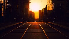 sunset road cityscape City Melbourne Australia golden hour