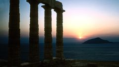 Sunset ruins hills Greece