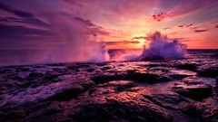 Sunset sand Sea nature water sun clouds Beaches waves skies