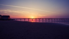 Sunset sand Sea Seaside Bridges waves houses