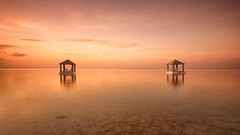 Sunset Sea clouds Beaches sunlight twin skyscapes