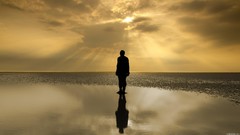 Sunset Sea clouds Men infinity silhouettes skyscapes