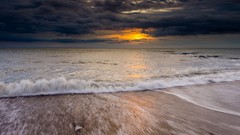 Sunset Sea clouds ocean Beaches